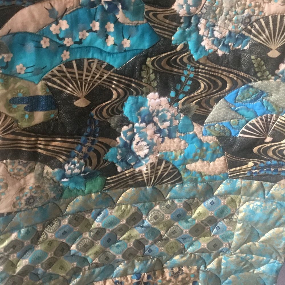 Hand Crafted Turquoise & Gold Quilt - Picture 4 of 16